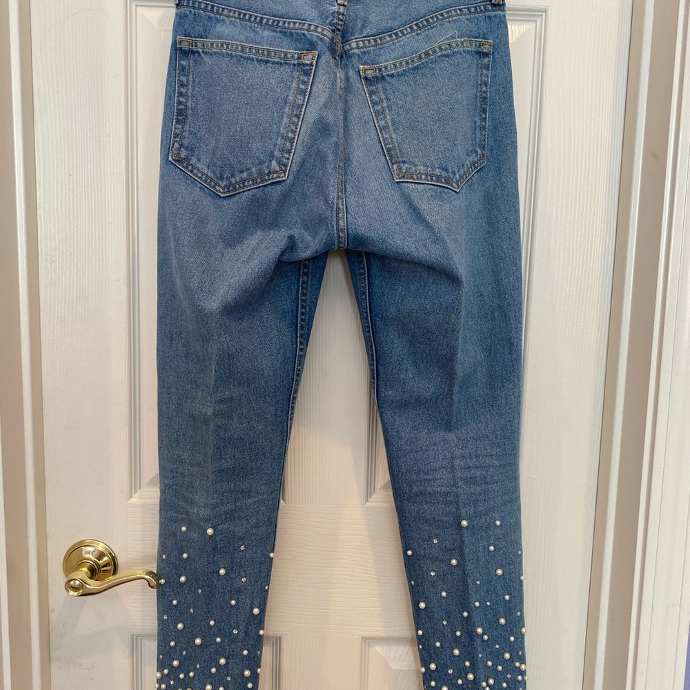 Grlfrd jeans with pearl and jeweled embellishment